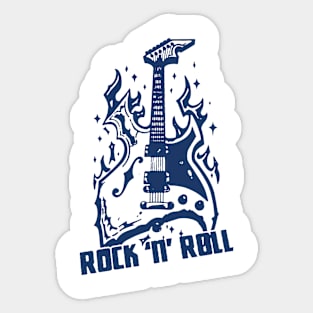 rock n roll flame guitar Sticker